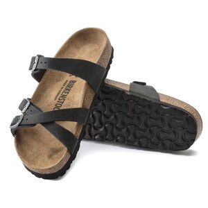 NWT BIRKENSTOCK Franca Black Leather & Cork Sandals Size 40/ 9-9.5